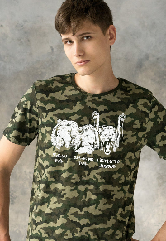 Junglist Lions T Shirt Jungle Massive Drum and Bass DJ & Synth Music Amen Slogan Funny Camo Camouflage Men's Women's Graphic Printed Tee