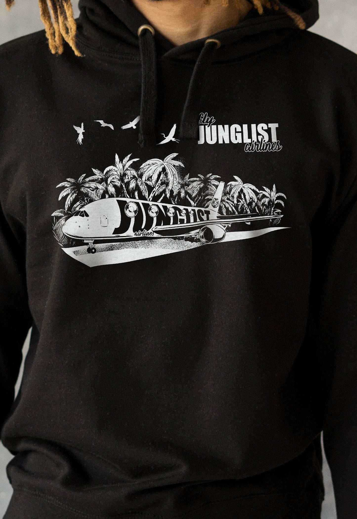 Fly Junglist Airlines! Hoodie Drum and Bass Synth Synthesizer Amen Music Producer Junglist Dubstep Mens Sweatshirt Printed Hoody Hooded Top