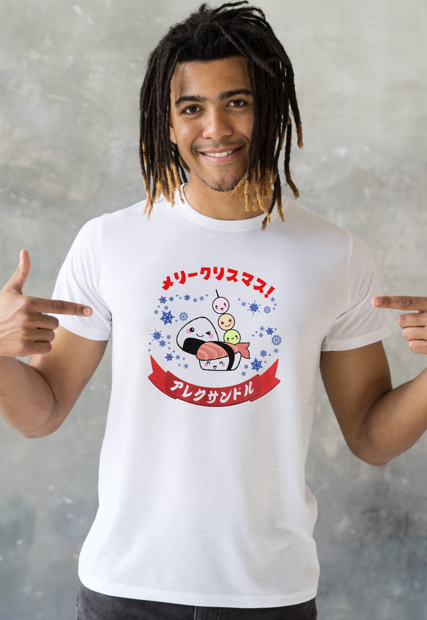 Custom Japanese T Shirt Kawaii Sushi Christmas Party Your Name Anime Manga Personalised Message Holiday Xmas Cute Gift GIfts Womens Mens Tee