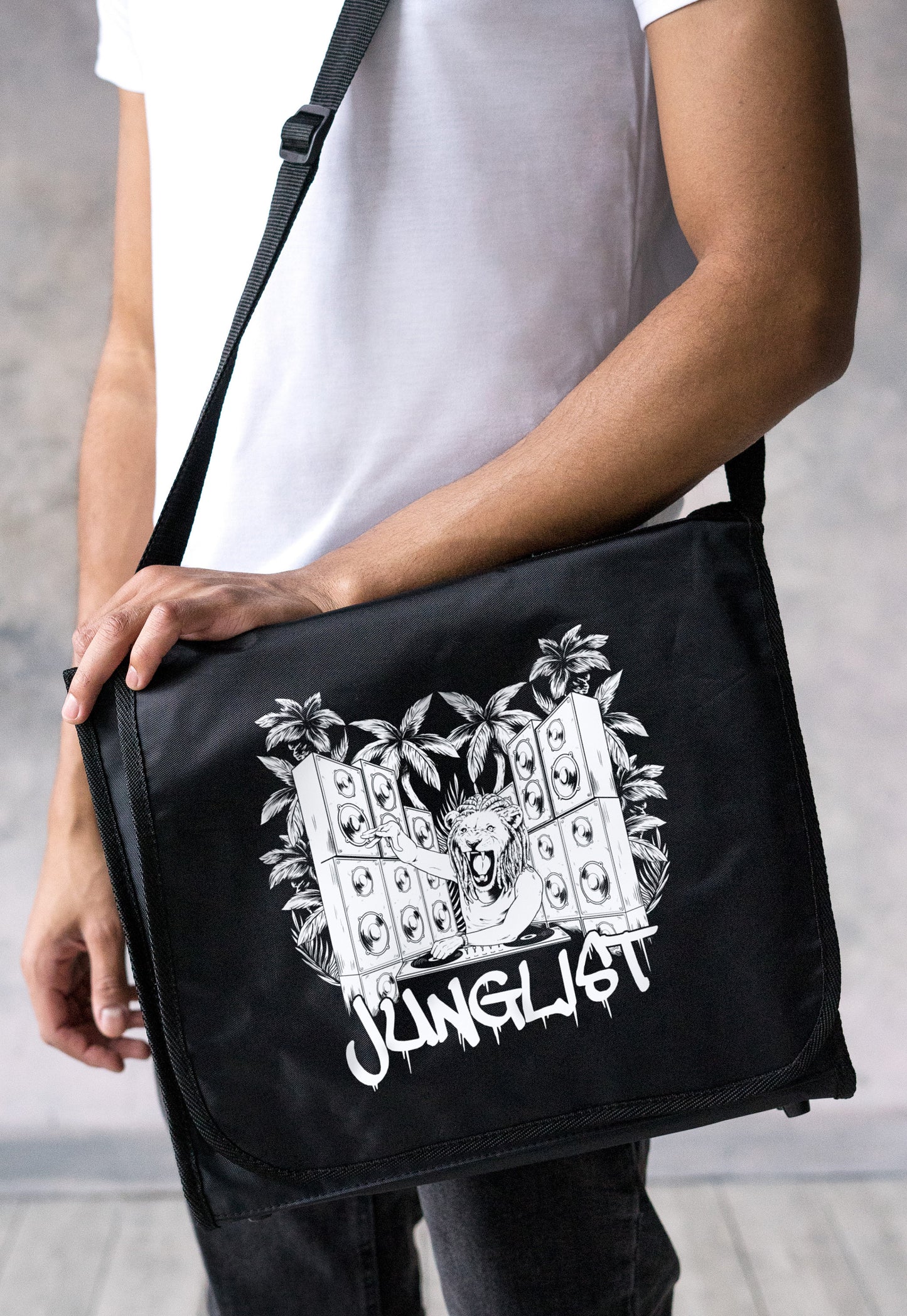 Junglist Lion DJ Record Bag Massive Drum and Bass Neurofunk & LP Vinyl Amen DnB Rave Records Cross Body Men's Women's Messenger Shoulder Bag