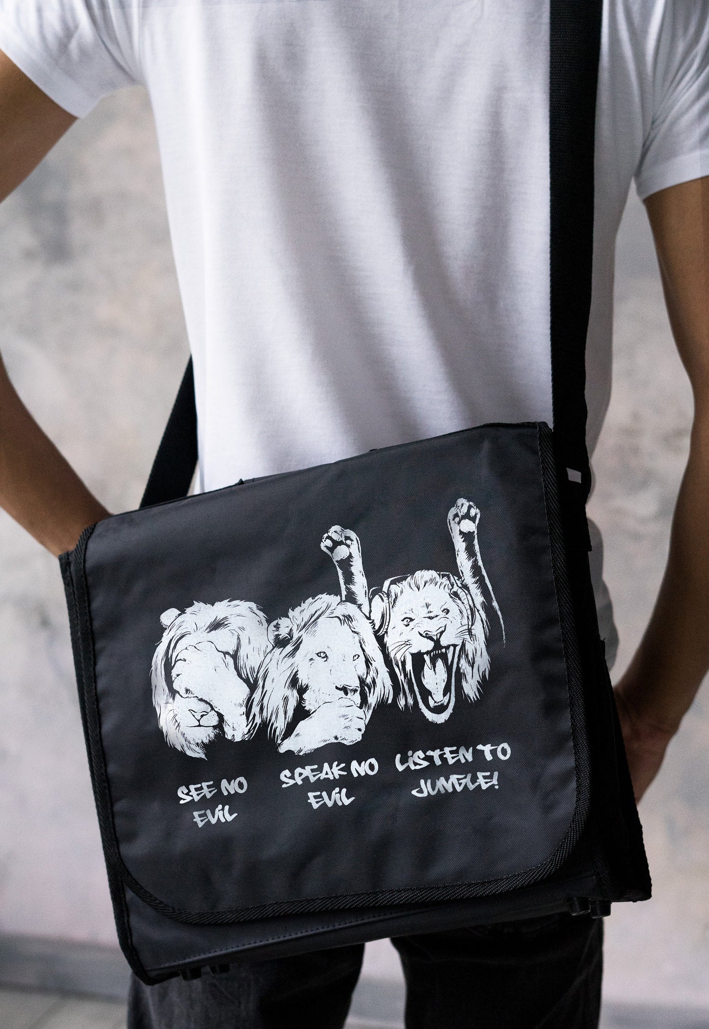 Junglist Lions Record Bag Massive Drum and Bass Neurofunk & LP Vinyl Amen Break DnB Rave Records DJ Men's Women's Messenger Shoulder Bag