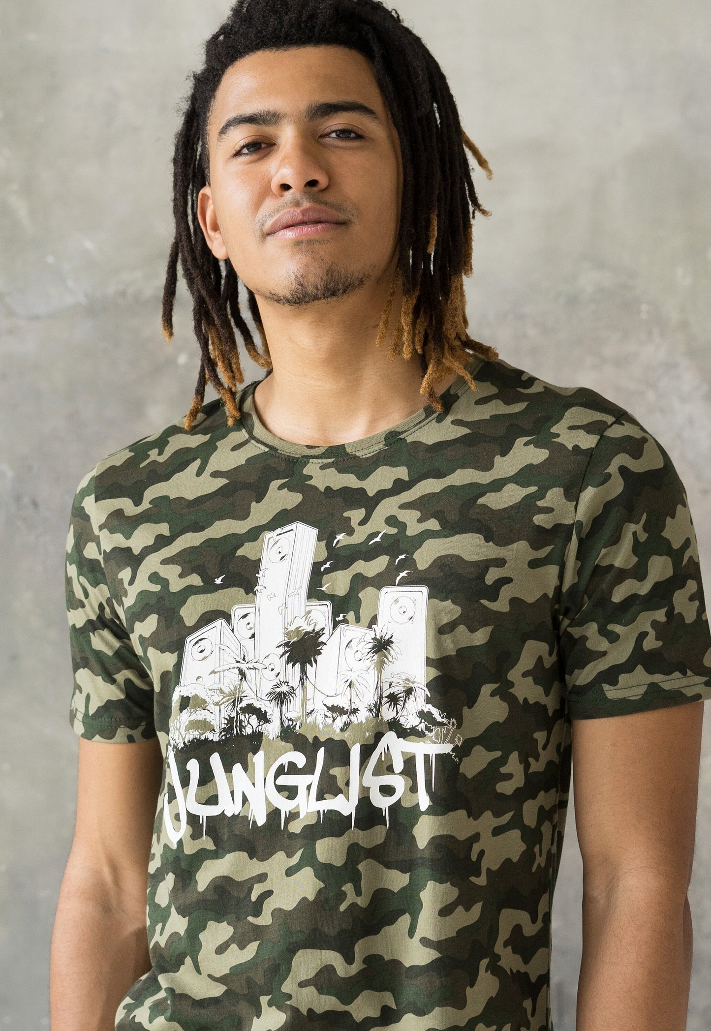 Junglist Sound System T Shirt Jungle Massive Drum and Bass DJ & Synth Music Producer Amen Camo Camouflage Graphic Womens Printed Tee Top