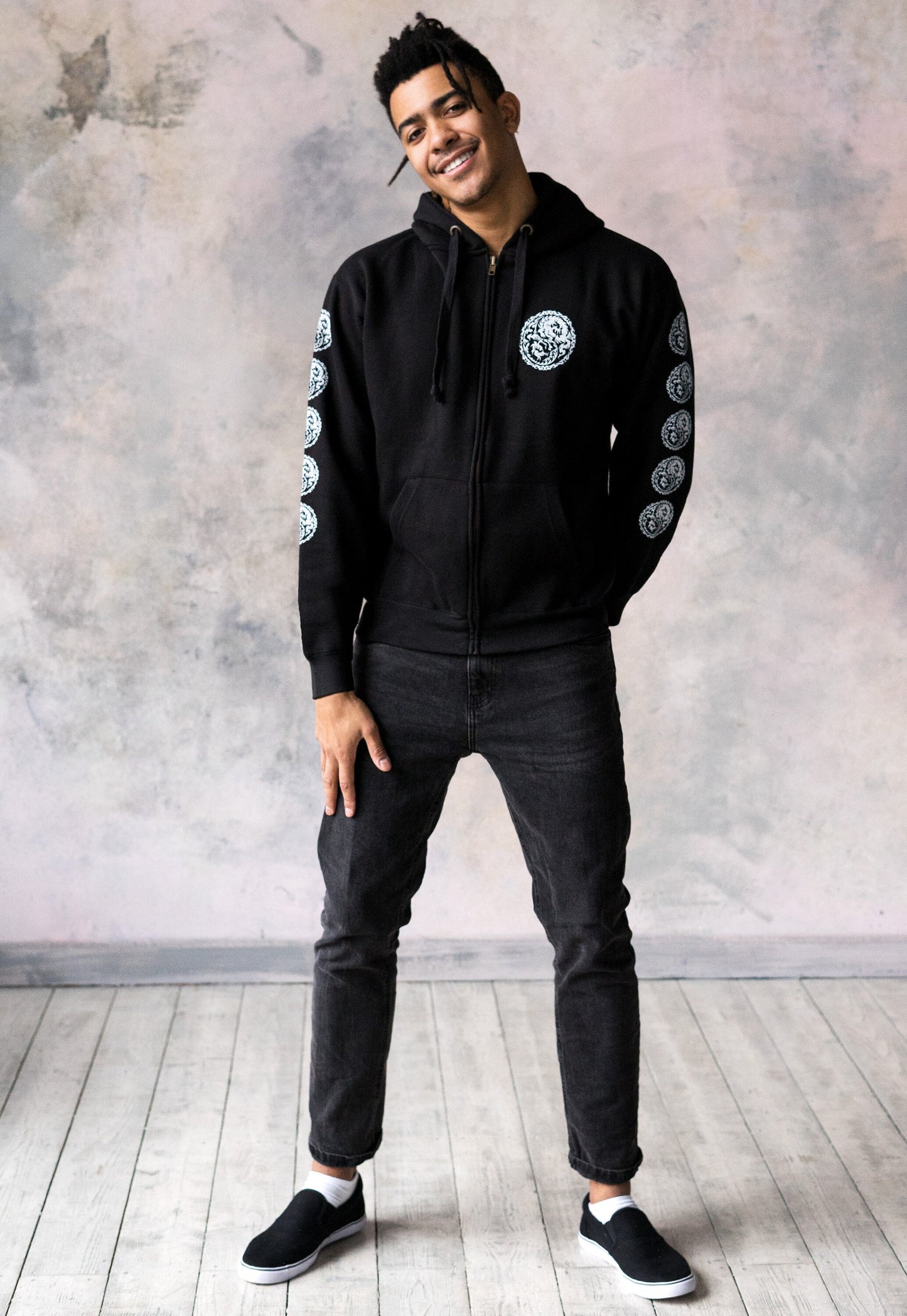 Yin Yang Dragons Zip Up Hoodie - Taoism Chinese Japanese Dragon Taijitu Martial Arts Yoga Tai Chi Mens Womens Sweatshirt Full Zip Hooded Top
