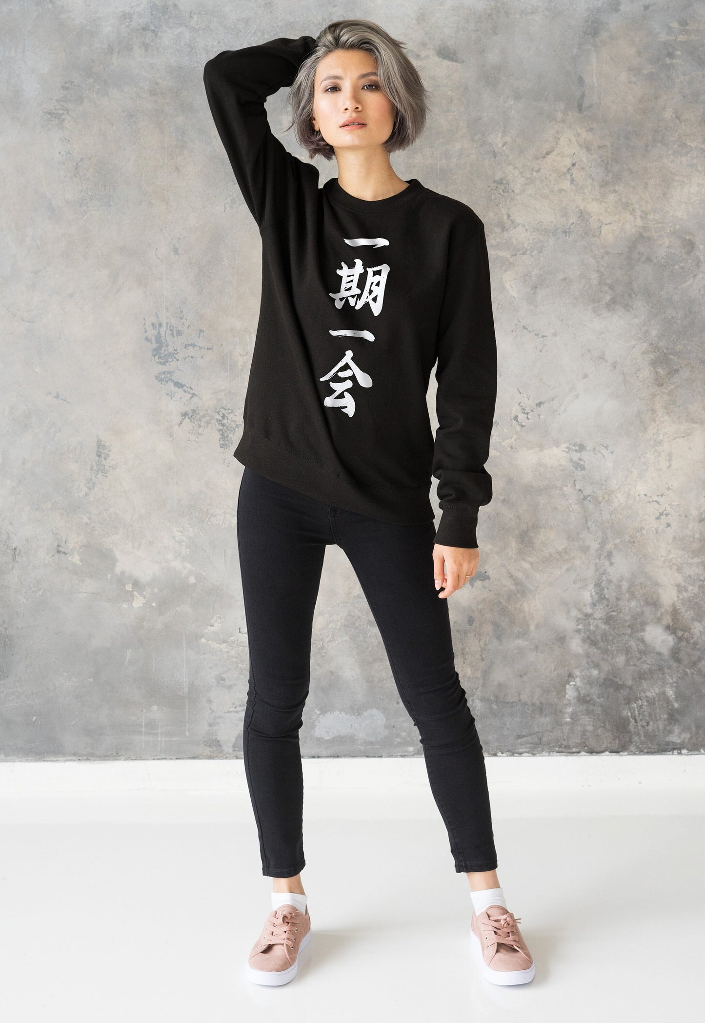 Japanese Sweatshirt Ichigo Ichie Japan Calligraphy Buddhist Yoga Inspirational Quotes Traditional Ukiyo-e Art Kanji Womens Mens Jumper Top