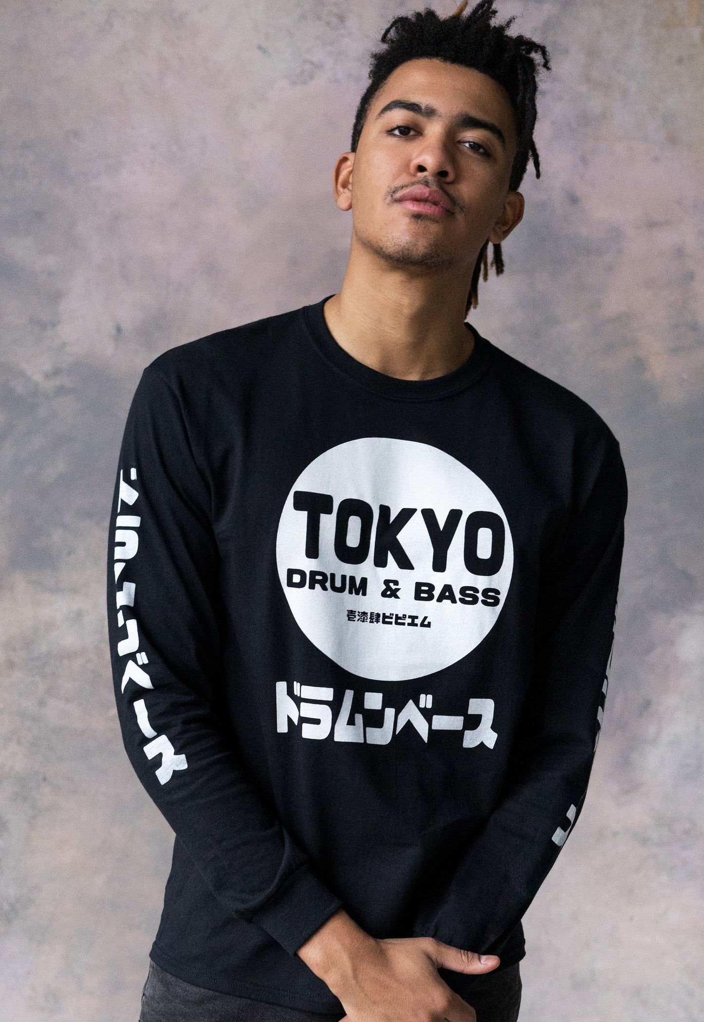 Tokyo Drum & Bass Long Sleeve T Shirt Japanese Writing Sleeve Print 174 BPM Junglist Synthesizer Synth Graphic Printed Mens Womens Japan Tee