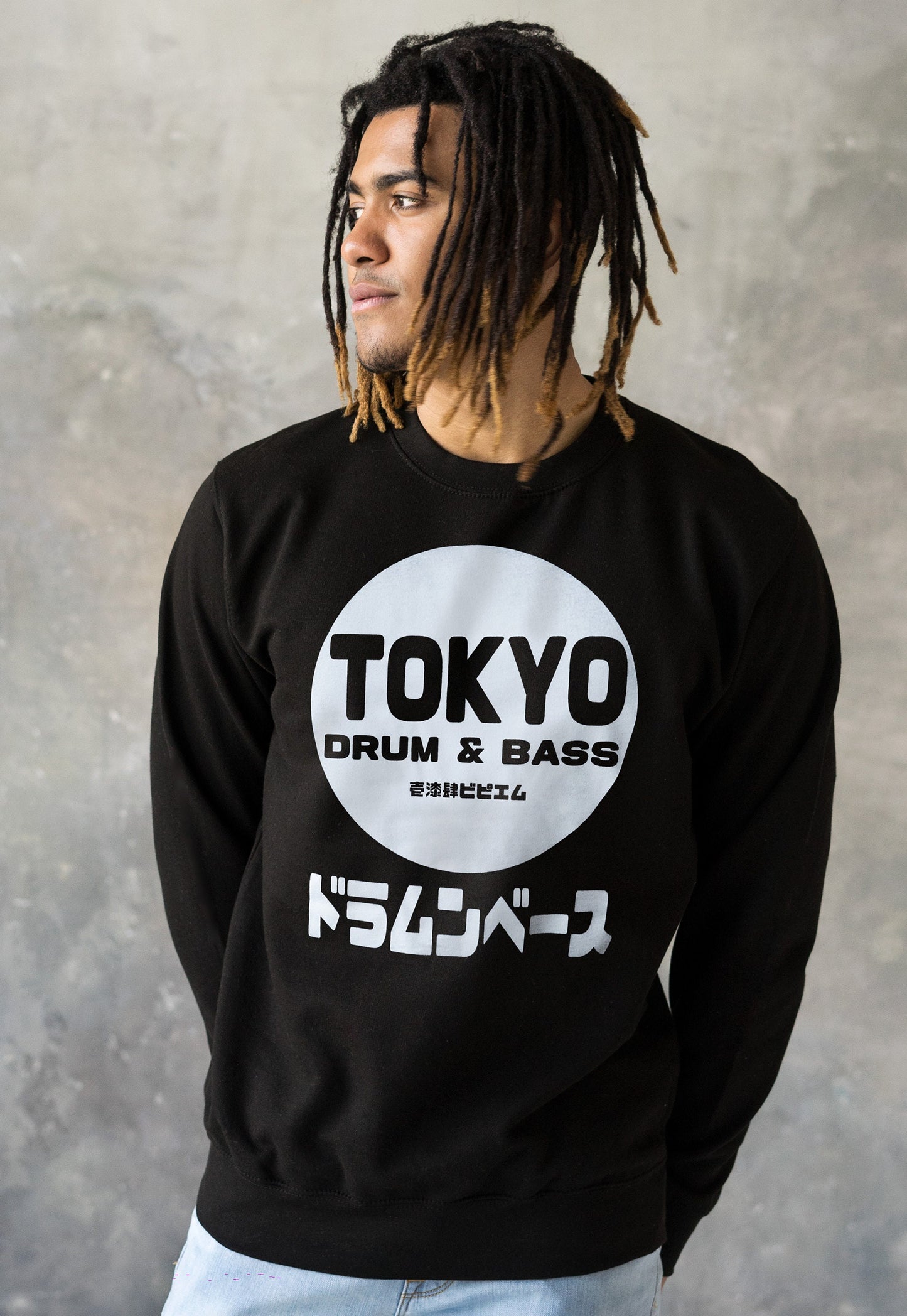 Tokyo Drum & Bass Sweatshirt Japanese Writing Japan 174 BPM Music Producer Kanji Junglist Womens Mens Printed Sweater Pullover Jumper Top