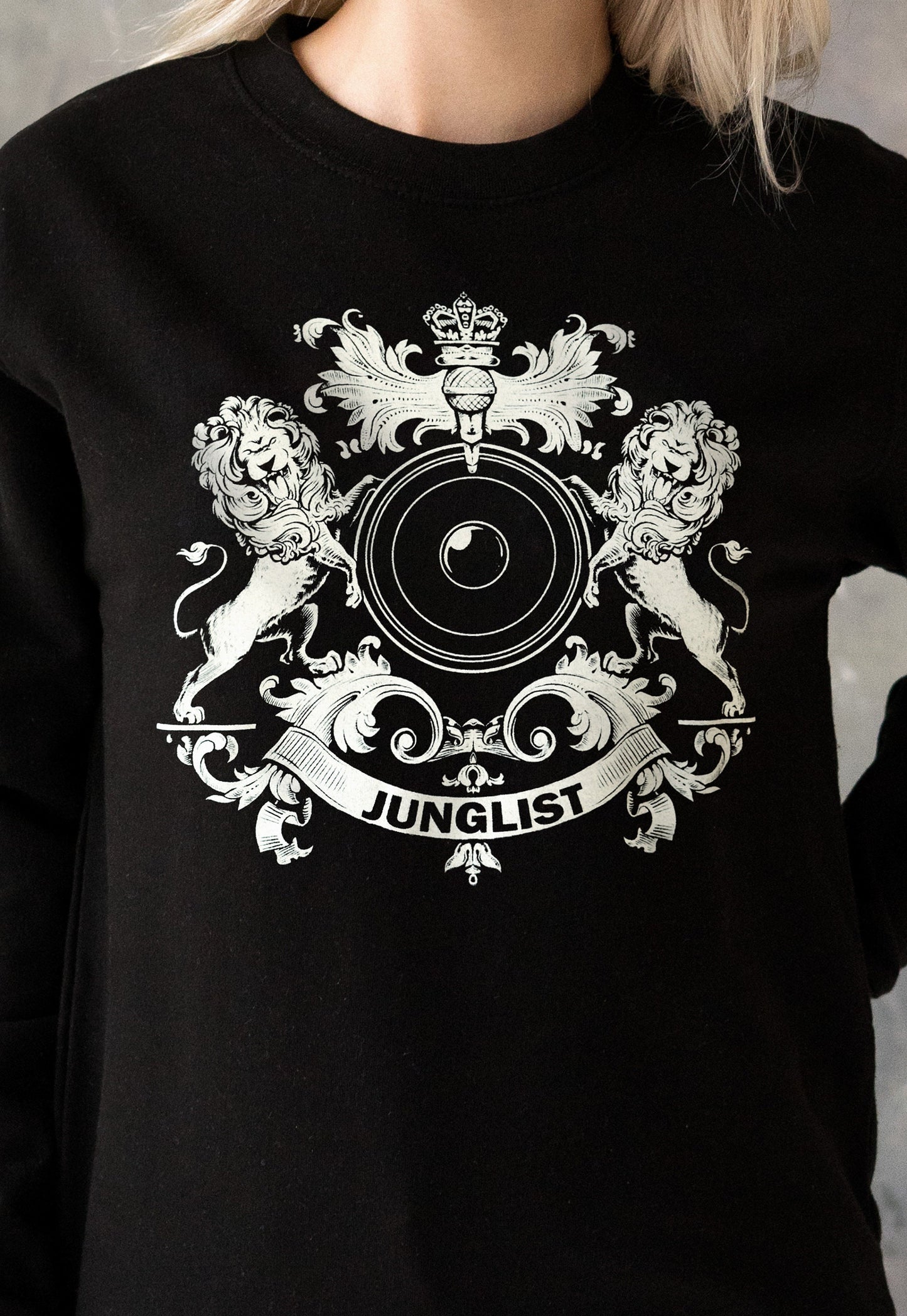 Junglist Coat Of Arms Sweatshirt Jungle Massive Crest Drum & Bass Female DJ Music Producer Festival Womens Printed Sweater Pullover Jumper