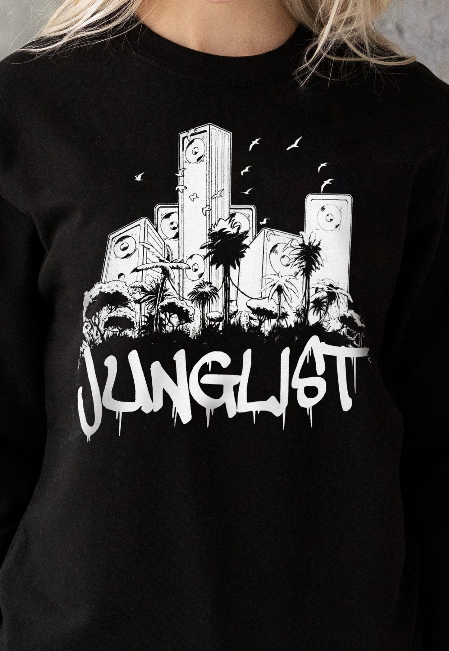 Junglist Sound System Sweatshirt Jungle Massive Drum and Bass & Female DJ Rave Music Womens Printed Sweatshirt Sweater Pullover Jumper Top