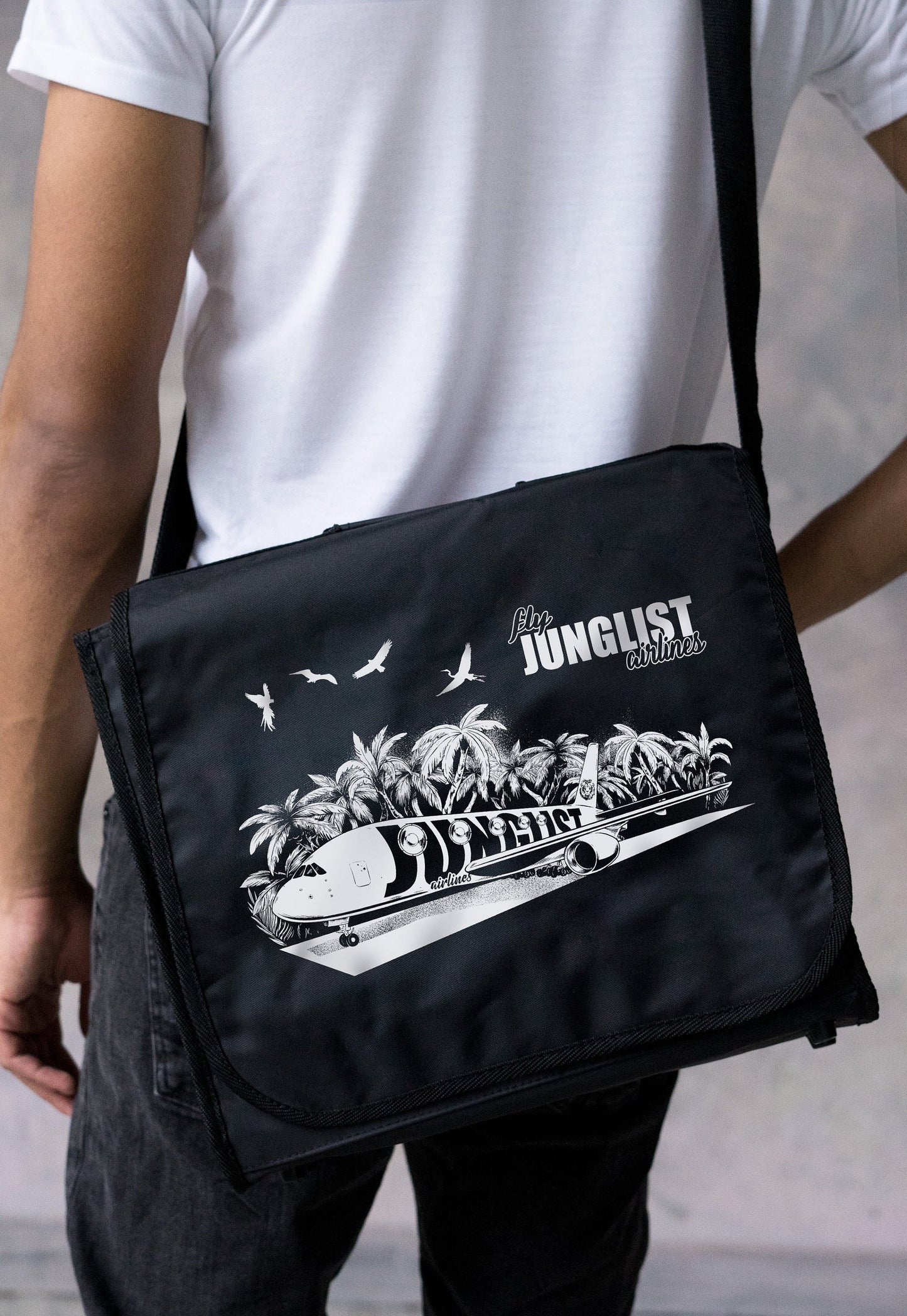 Junglist Airlines Record Bag Massive Drum and Bass Neurofunk & LP Vinyl Amen Break DnB Rave Records DJ Men's Women's Messenger Shoulder Bag