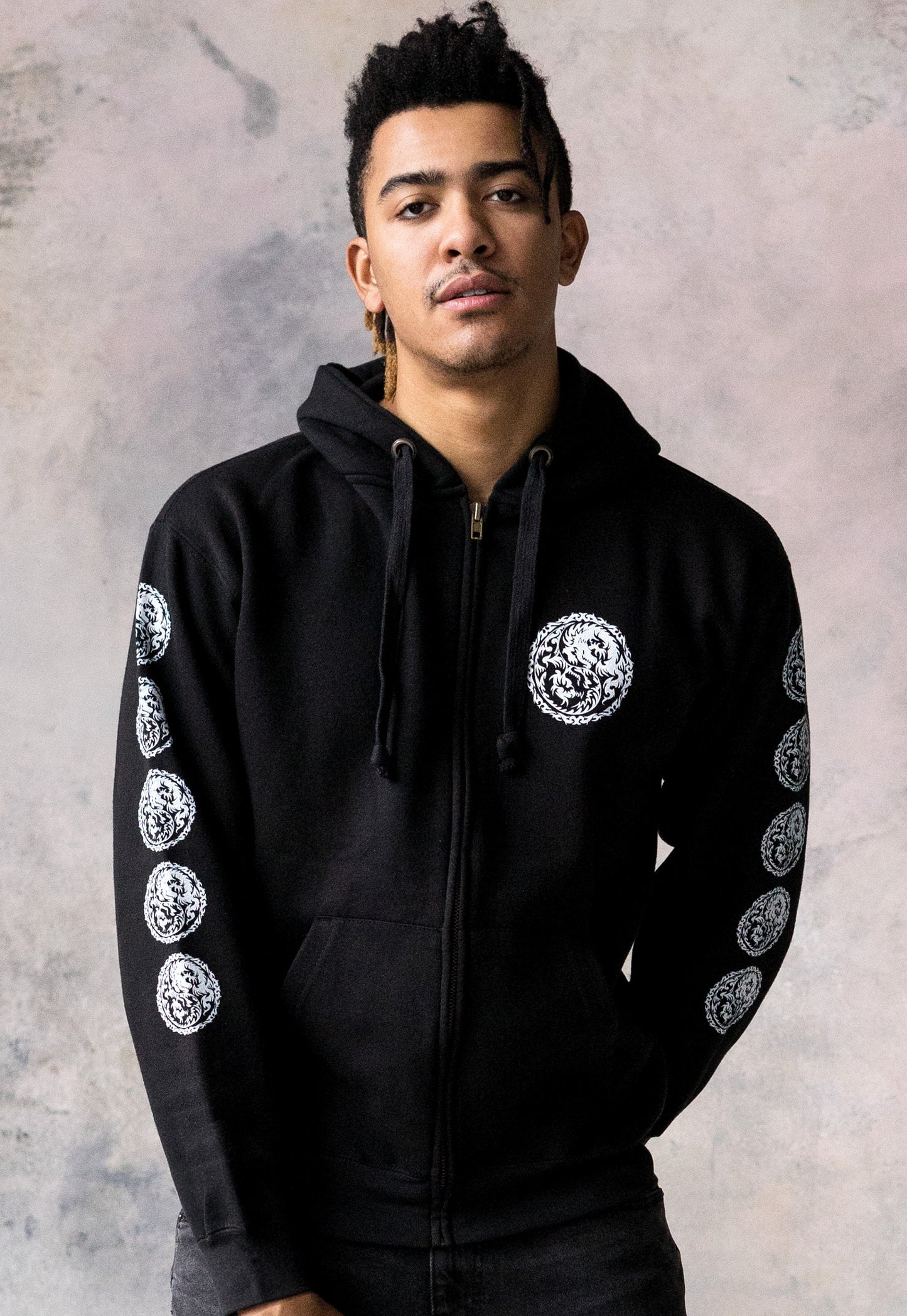 Yin Yang Dragons Zip Up Hoodie - Taoism Chinese Japanese Dragon Taijitu Martial Arts Yoga Tai Chi Mens Womens Sweatshirt Full Zip Hooded Top