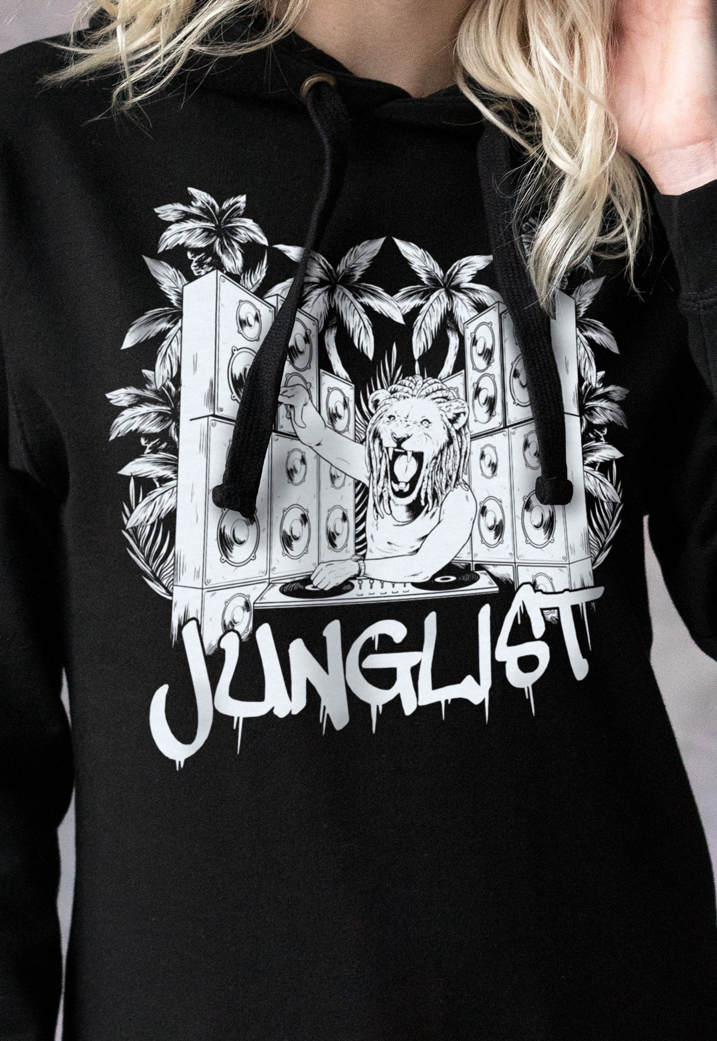 Junglist Lion DJ Hoodie Drum and Bass Synth Synthesizer Amen Music Producer Junglist Women's Mens Cotton Sweatshirt Printed Hoody Hooded Top