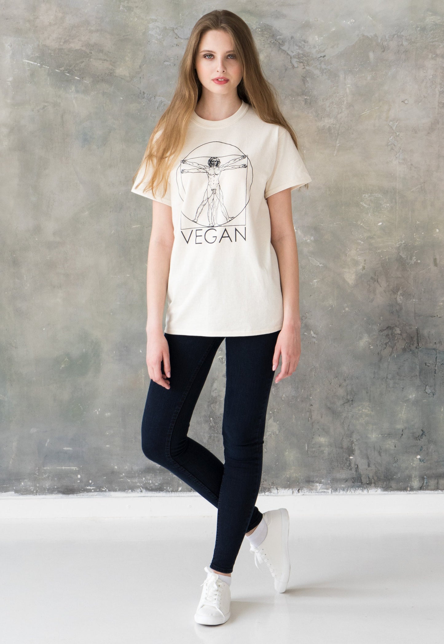 Vegan T Shirt Da Vinci Vitruvian Man Sketch Drawing Art Geometric Minimalist Veganism Veggie AF Understated Womens Mens Graphic Printed Tee
