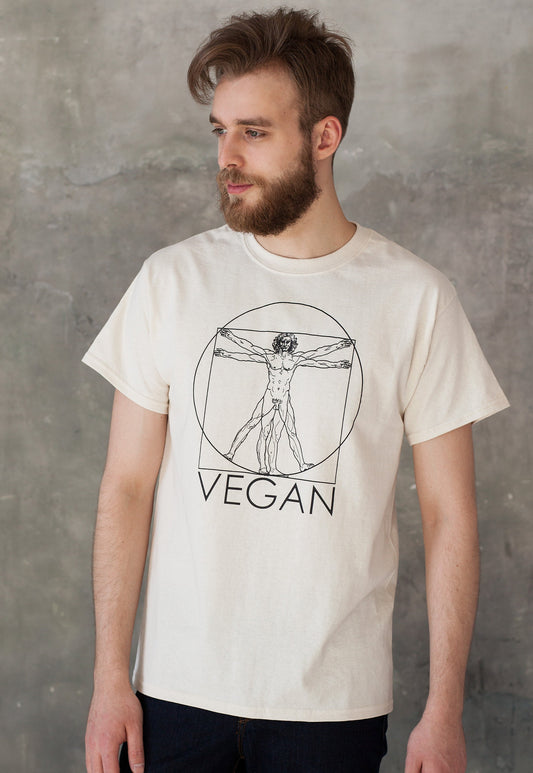 Vegan T Shirt Da Vinci Vitruvian Man Vegetarian Veggie Edgy Art Geometric Minimalist Be Kind Nice Slogan Men's Women's Graphic Printed Tee
