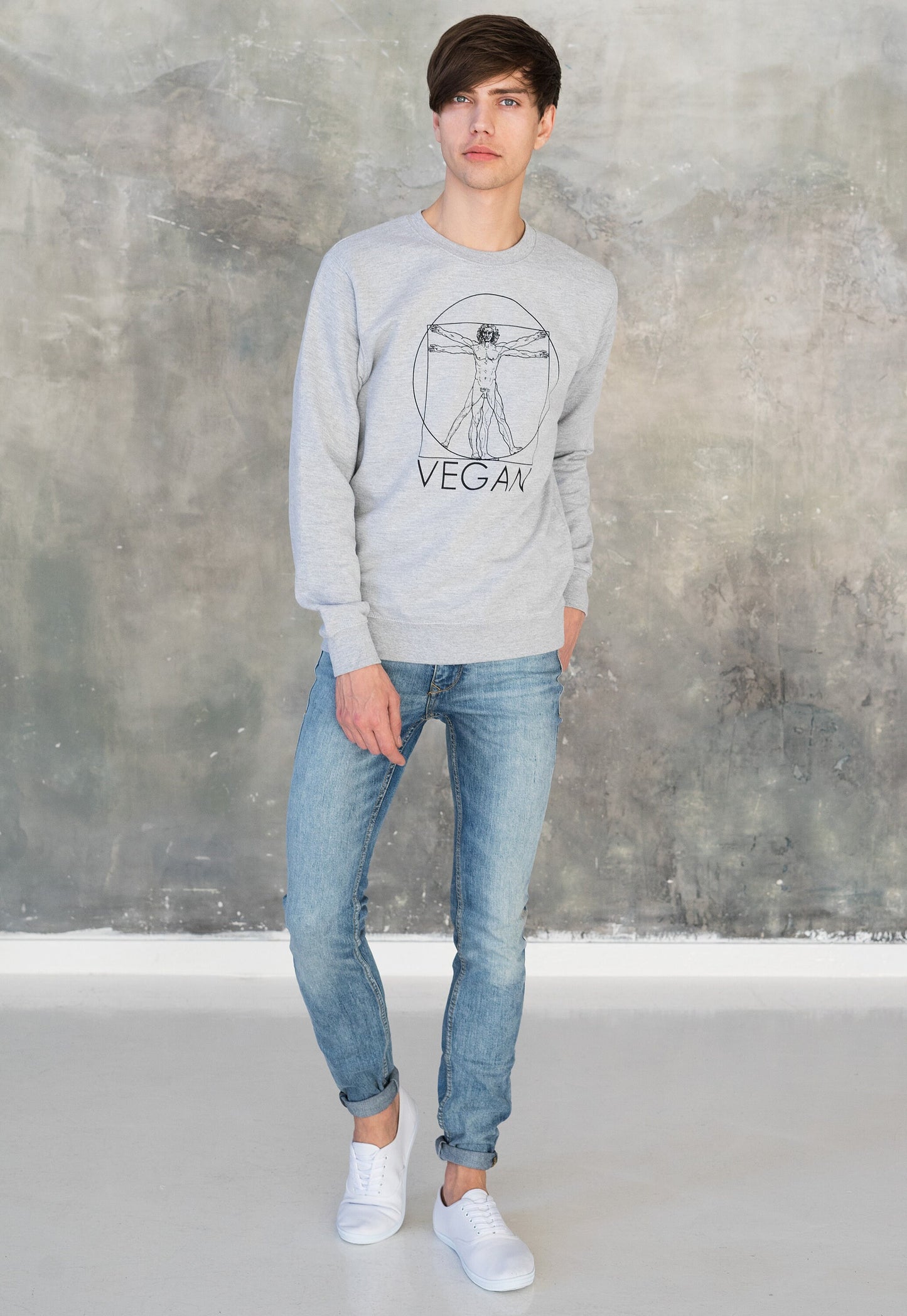 Vegan Sweatshirt Da Vinci Vitruvian Man Drawing Sketch Art Peace Slogan Geometric Plant Based Mens Womens Graphic Printed Jumper Pullover
