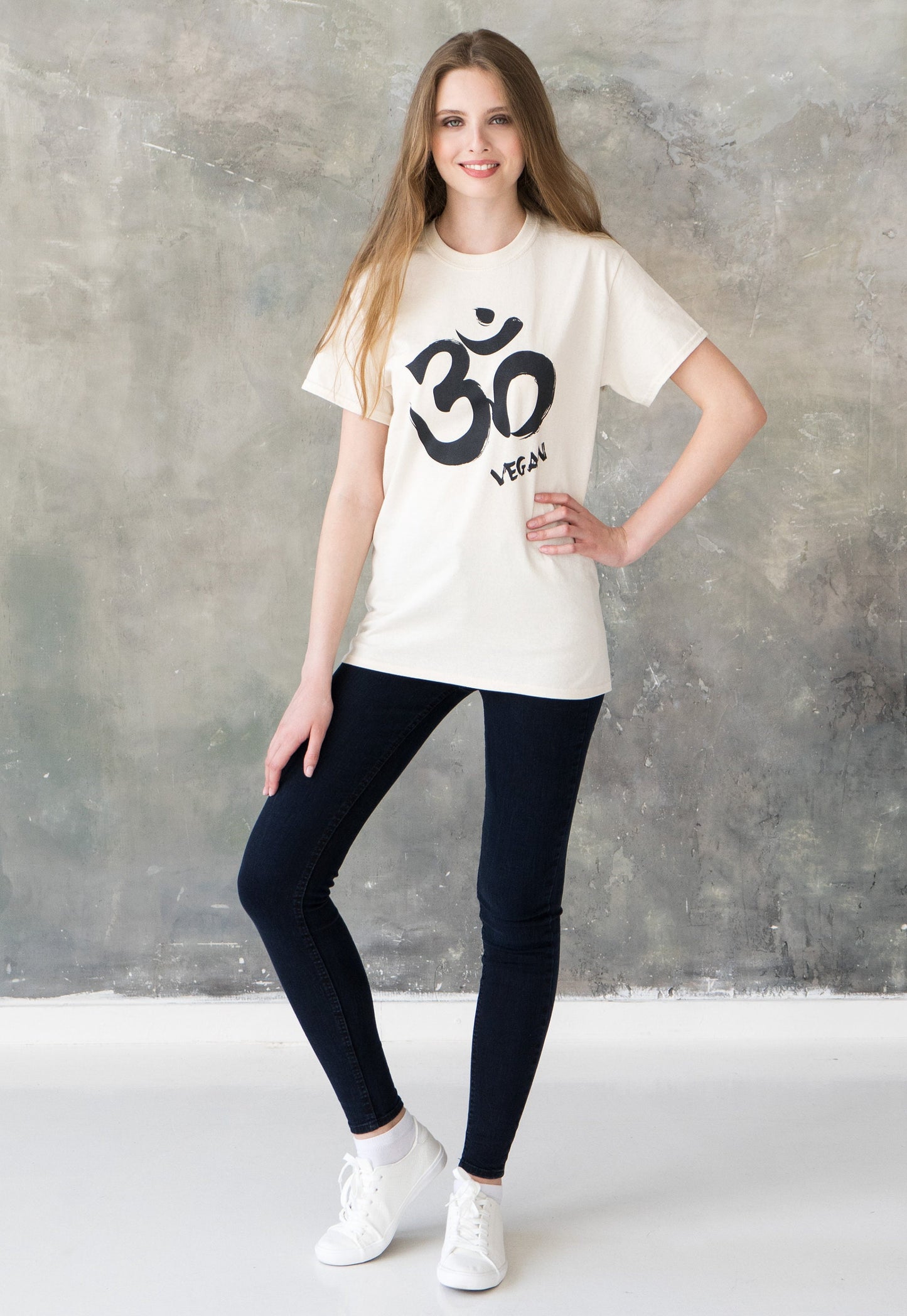 Vegan T Shirt - Om Vegetarian Edgy Veggie Animal Rights Ohm Aum Yoga Meditation Sanskrit Peace Activist Lotus Men's Women's Printed Top Tee