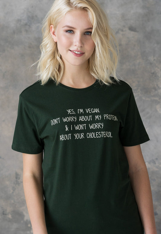 Vegan T Shirt Don't Worry About My Protein Veggie Slogan Funny Positive Activist AF Animal Liberation Be Kind Women's Men's Unisex Top Tee