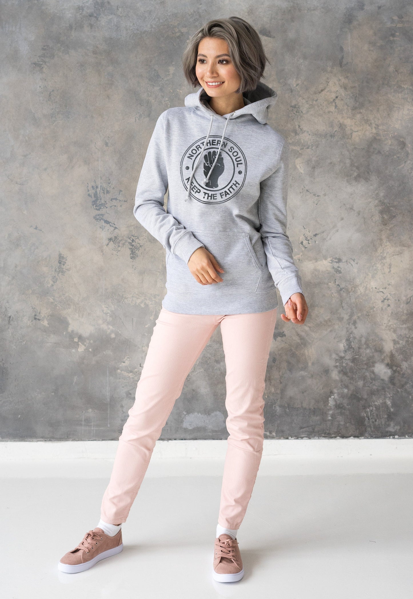 Northern Soul Keep The Faith Hoodie Fist Logo Burnout Distressed Retro DJ 60s 70s Mod Mods Music Womens Girls Sweatshirt Printed Hooded Top