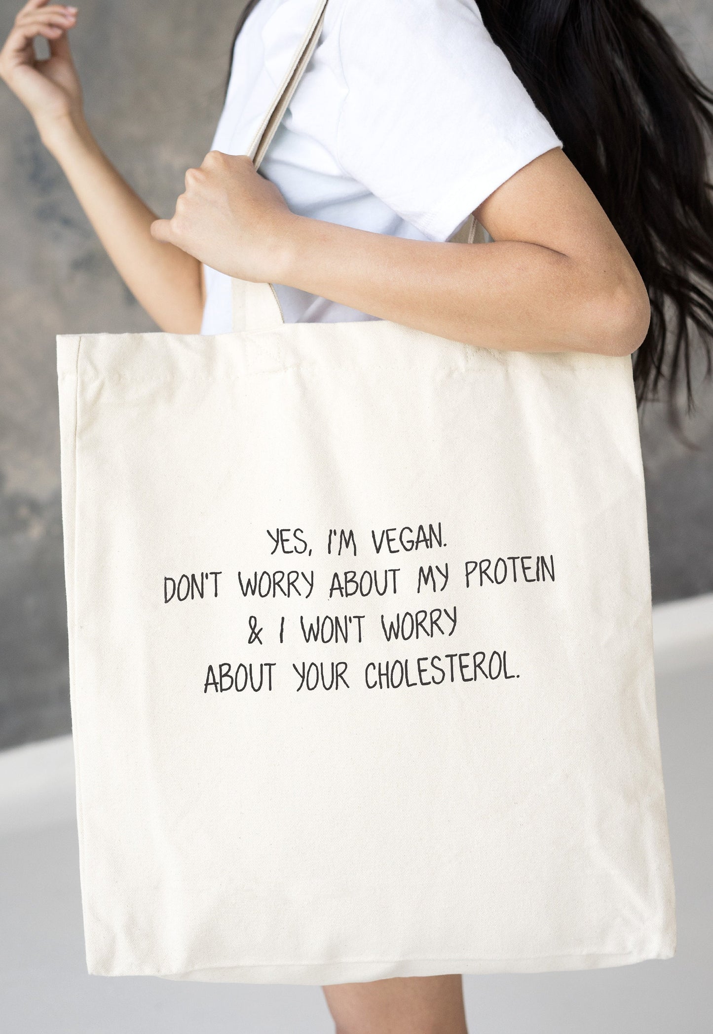 Vegan Tote Bag Don't Worry About My Protein Slogan Funny Activist Animal Rights Cotton Canvas Tote Shopper Bag Printed Eco Friendly Market