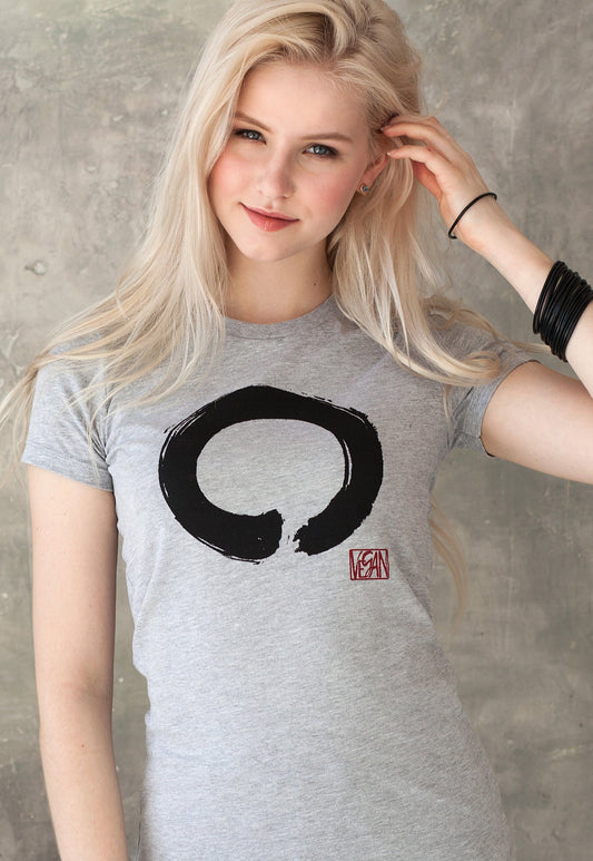 Vegan T Shirt - Enso Buddhist Circle Edgy Veggie Animal Rights LIberation Buddha Buddhism Wabi Sabi Zen Peace Activist Womens Girls Top Tee