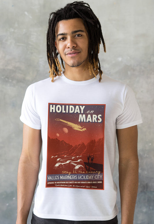 Visit Mars T Shirt Retro Travel Poster Hard Science Sci Fi Geek Geeky Astronomy Mars Moon Mission Cosmos Space Men's Unisex Printed Tee Top