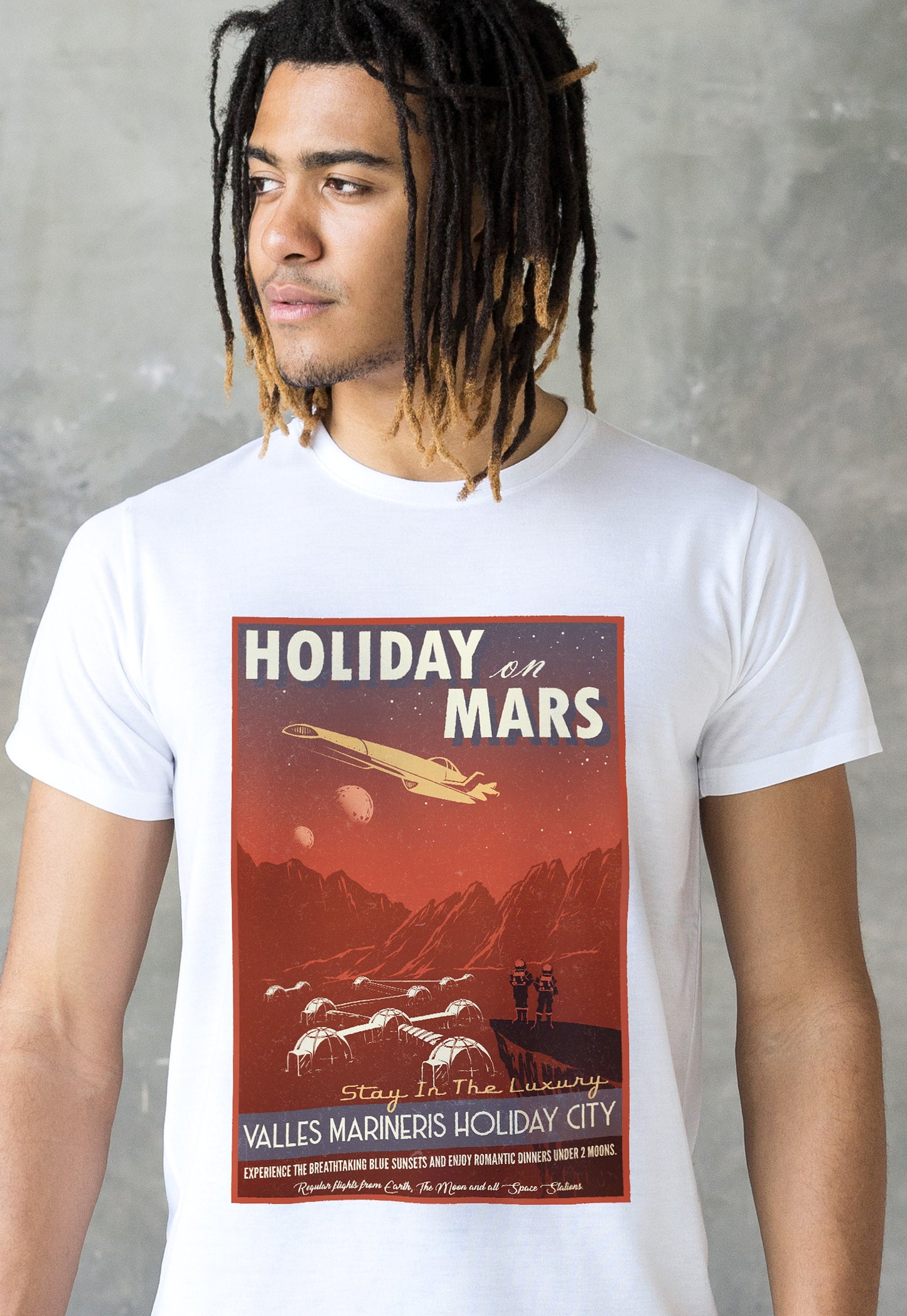 Visit Mars T Shirt Retro Travel Poster Hard Science Sci Fi Geek Geeky Astronomy Mars Moon Mission Cosmos Space Men's Unisex Printed Tee Top