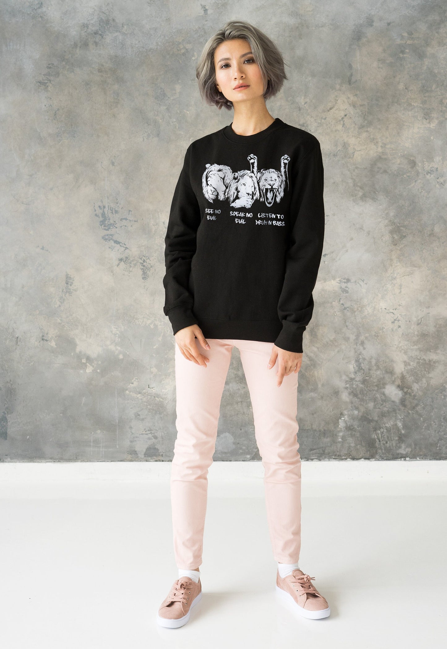 Drum and Bass Lions Sweatshirt See Hear Speak No Evil Jungle Massive Junglist DJ Synth Dreadlocks Music Producer Sweater Pullover Jumper Top