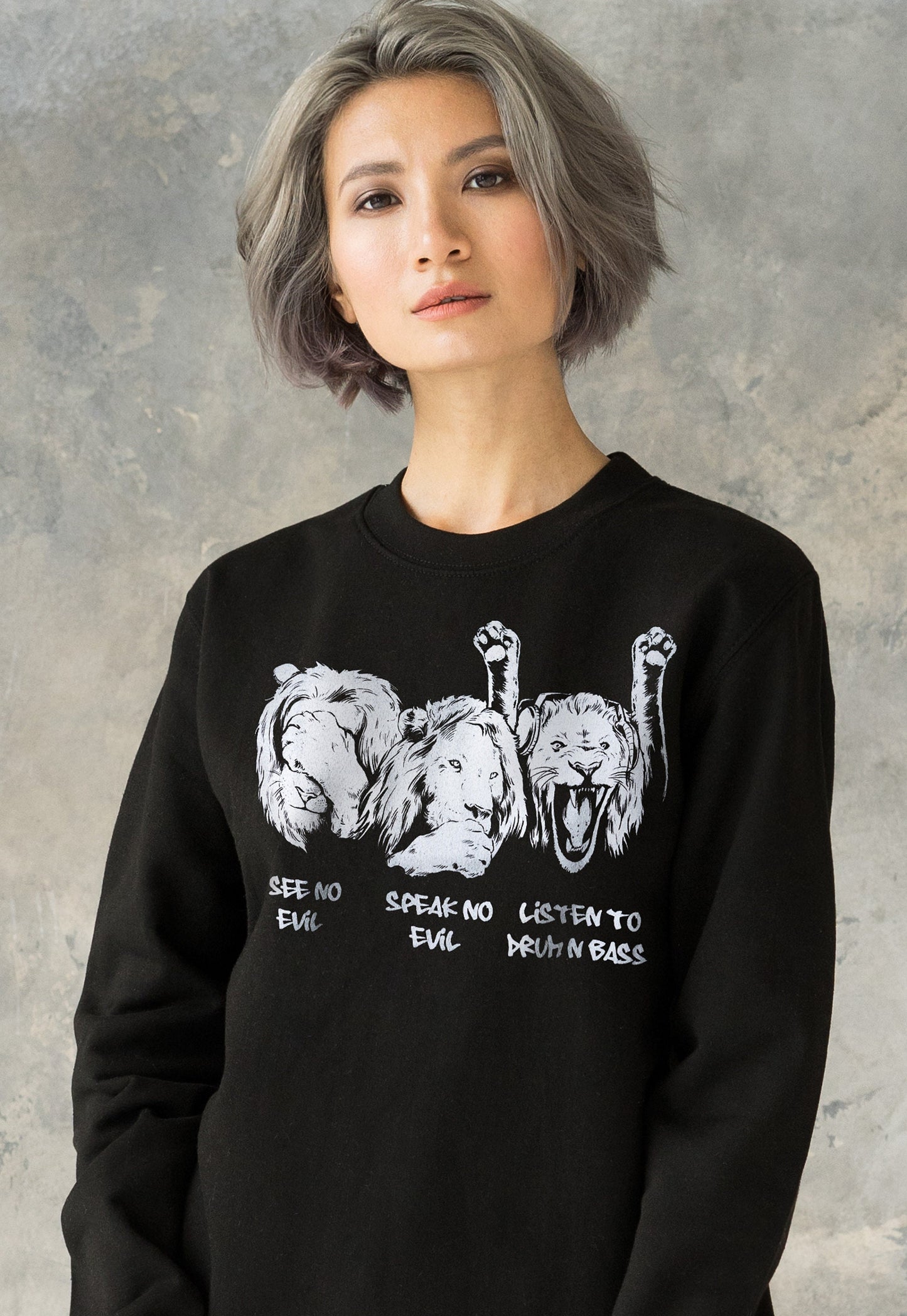 Drum and Bass Lions Sweatshirt See Hear Speak No Evil Jungle Massive Junglist DJ Synth Dreadlocks Music Producer Sweater Pullover Jumper Top
