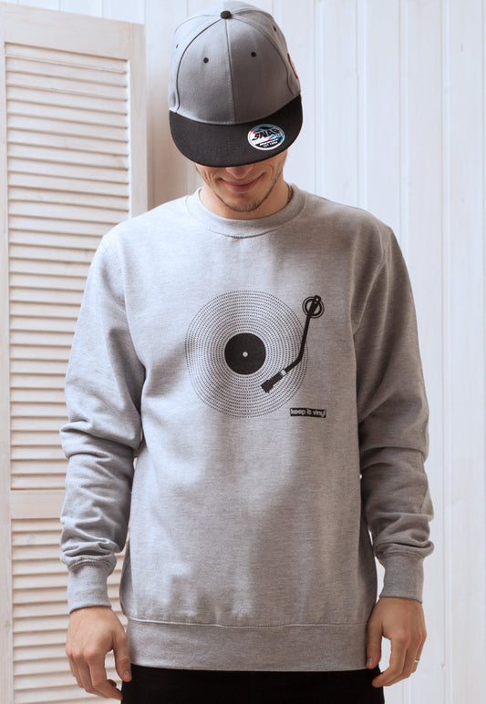 Keep It Vinyl Sweatshirt Minimalist Decks Turntable Vinyl LP Record Player DJ Drum & Bass Music Retro Men's Printed Pullover Jumper Sweater