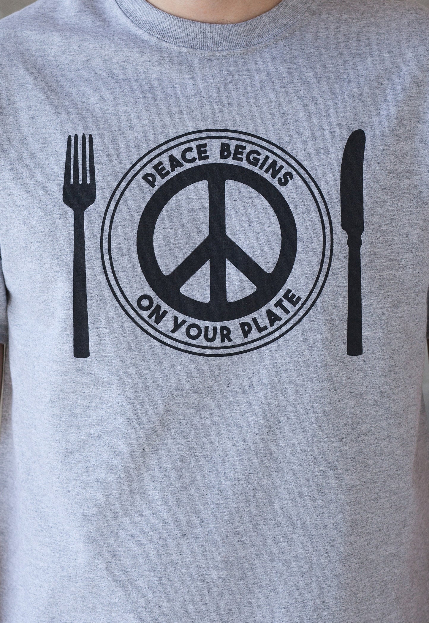 Vegan T Shirt Peace Begins On Your Plate Vegetarian Veggie Liberation Animal Rights Compassion Herbivore Peace Sign Mens Women's Printed Tee