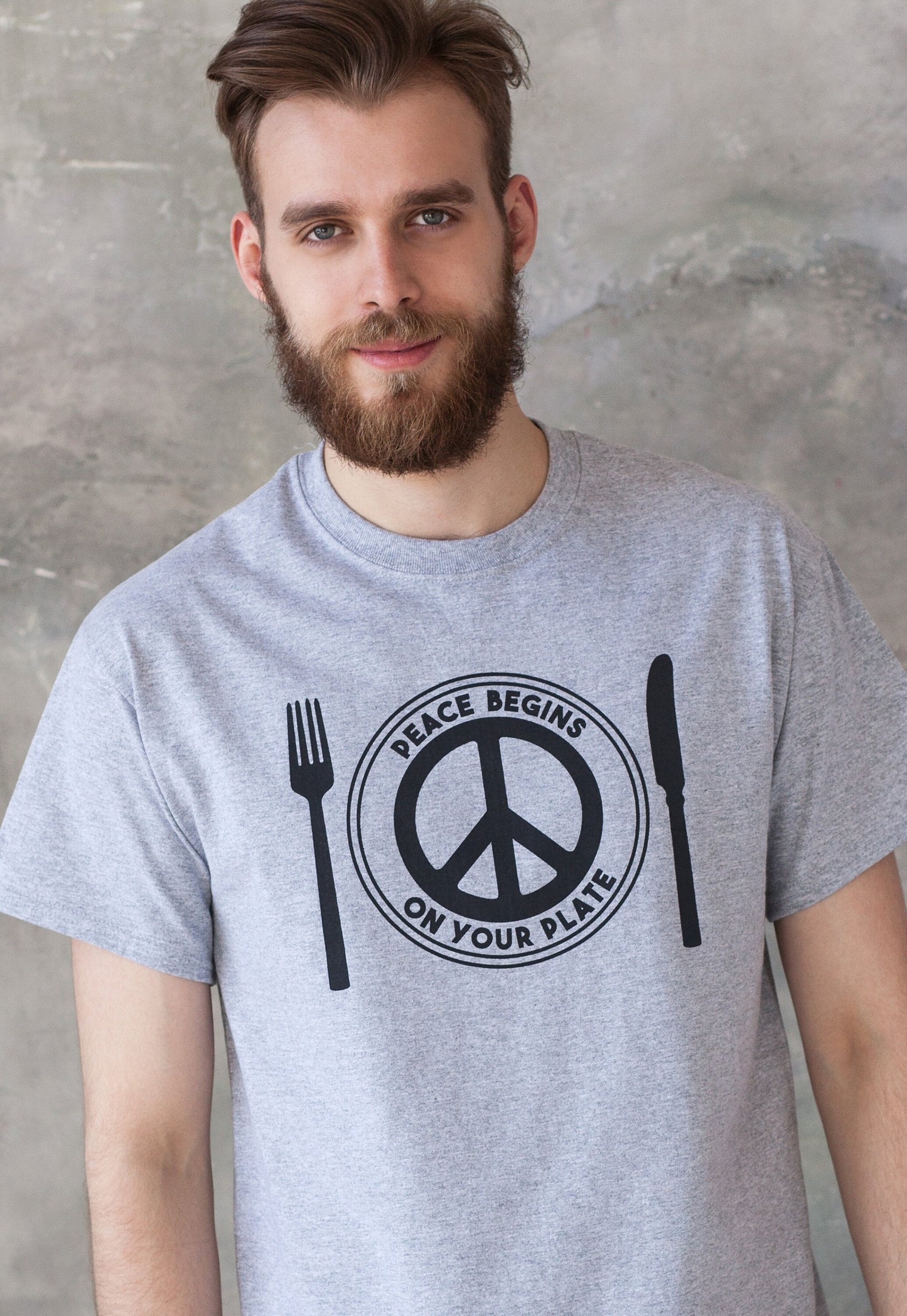 Vegan T Shirt Peace Begins On Your Plate Vegetarian Veggie Liberation Animal Rights Compassion Herbivore Peace Sign Mens Women's Printed Tee