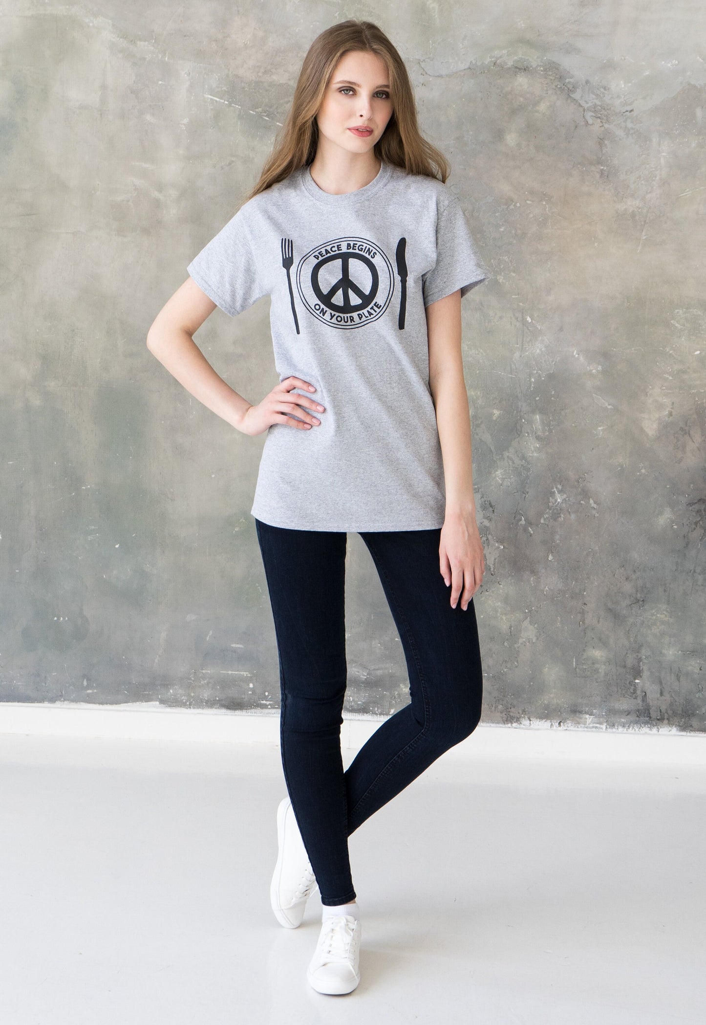 Vegan T Shirt Peace Begins On Your Plate Vegetarian Veggie Liberation Animal Rights Compassion Herbivore Peace Sign Mens Women's Printed Tee
