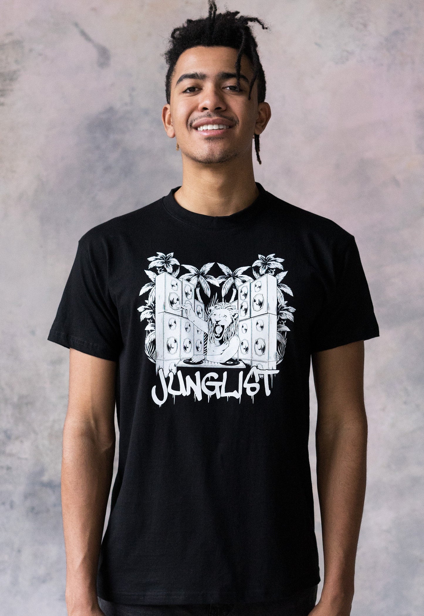 Drum and Bass Lion DJ T Shirt Jungle Massive Junglist DJ & Synth Music Amen Slogan Synth Music Producer Festival Men's Printed Black Tee
