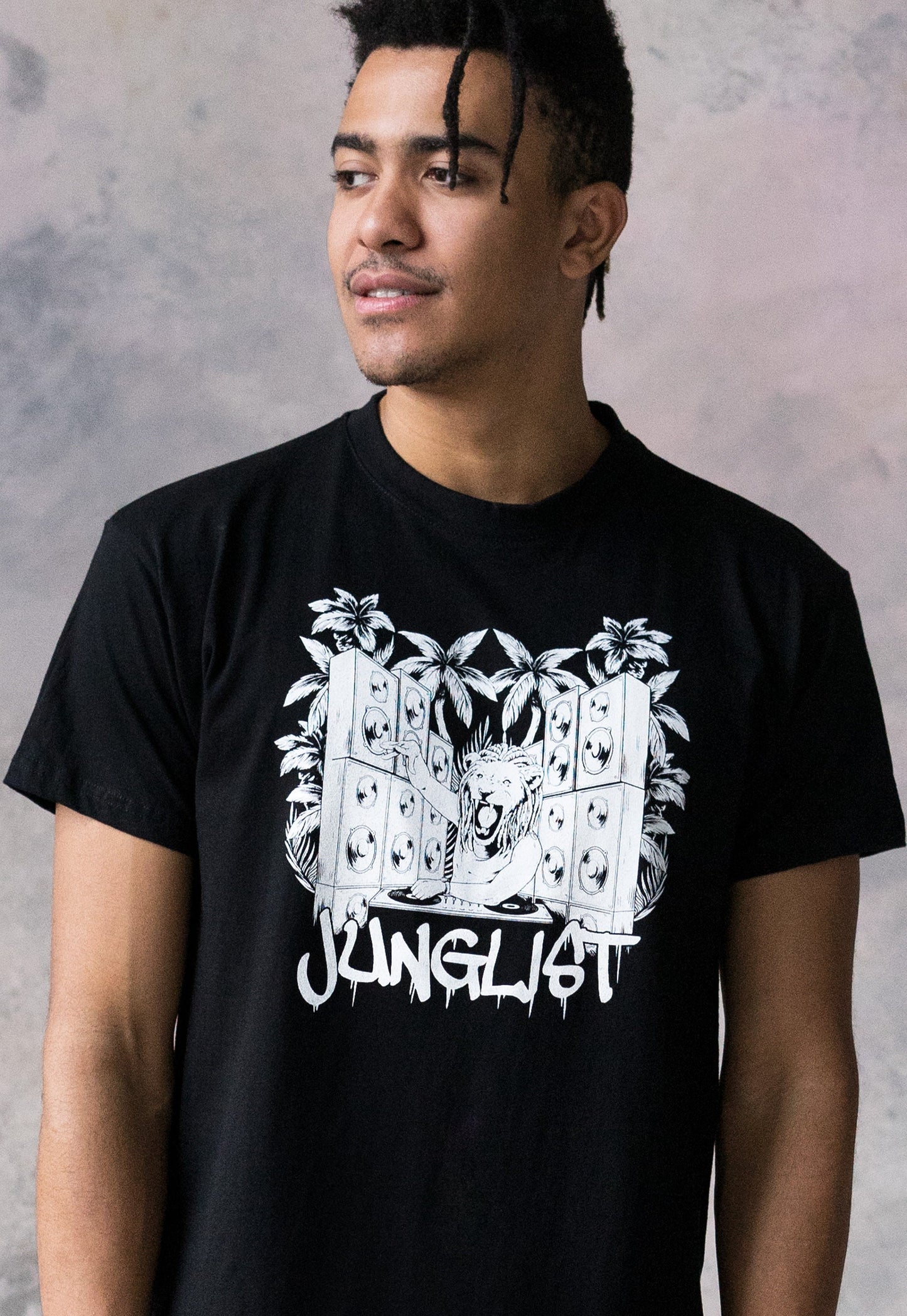 Drum and Bass Lion DJ T Shirt Jungle Massive Junglist DJ & Synth Music Amen Slogan Synth Music Producer Festival Men's Printed Black Tee