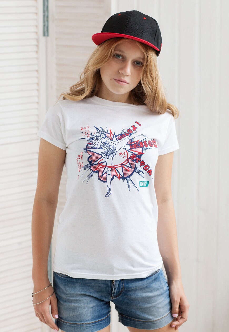 Japanese T Shirt High Kick - Anime Manga Kawaii Girl Cosplay Comicon Karate Cute Kanji Geek Otome Bosozoku Womens Graphic Screen Printed Tee
