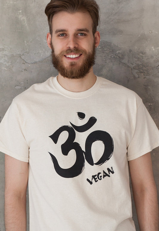 Vegan T Shirt - Om Vegetarian Edgy Veggie Animal Rights Ohm Aum Yoga Meditation Sanskrit Peace Activist Lotus Men's Women's Printed Top Tee
