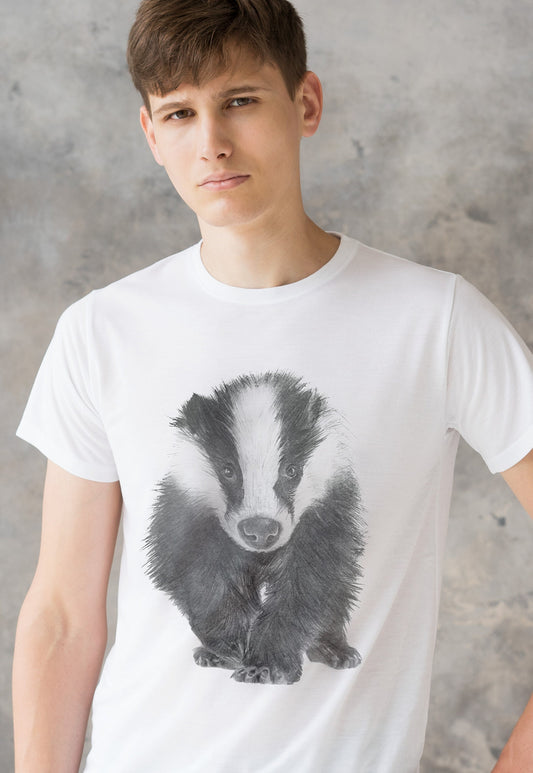 Badger T Shirt Artist Pencil Sketch Drawing Vegan Animal Cute Forest Nature Anti Cull Hunting Saboteur Men's Women's Graphic Printed Tee Top