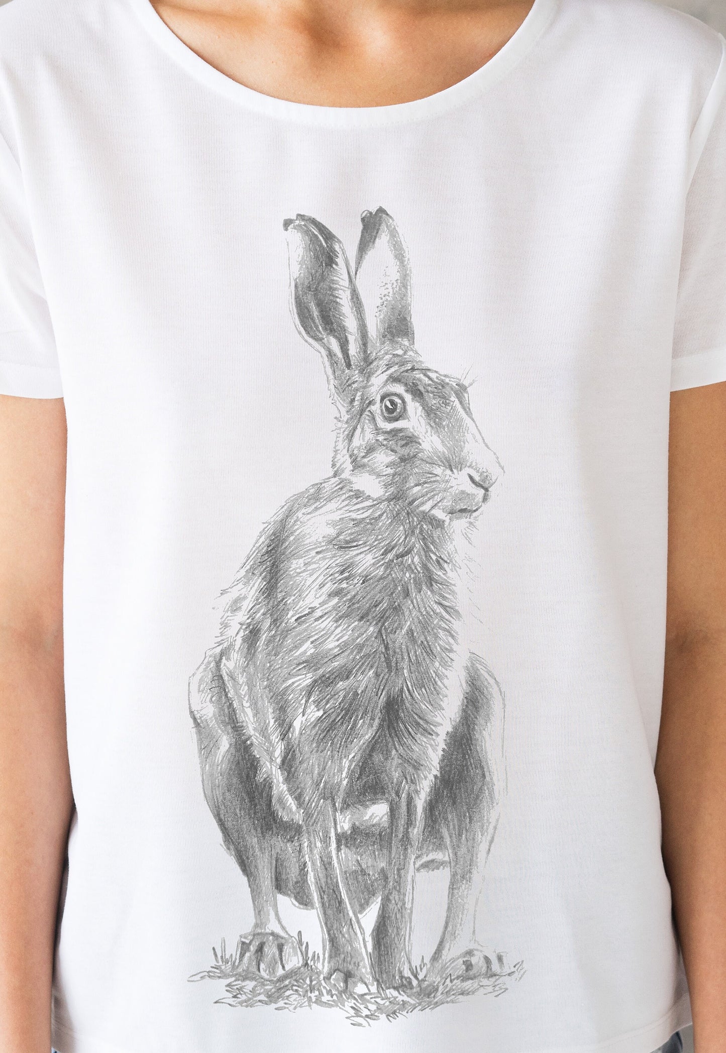 Wild Hare T Shirt Artist Pencil Sketch Drawing Animal Print Rabbit Forest Nature Cute Pretty Vegan Forest Womens Girls Graphic Printed Tee