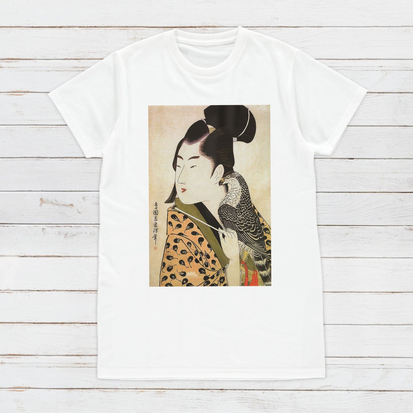 Japanese Ukiyo-e T Shirt Woodblock Art Choensai Eishin Falconer Samurai Japan Martial Arts Kanji Calligraphy Womens Mens Graphic Printed Tee
