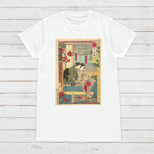Japanese Ukiyo-e T Shirt Woodblock Art Toyohara Kunichika Tokyo Geisha Geiko Maiko Japan Kanji Calligraphy Womens Mens Graphic Printed Tee