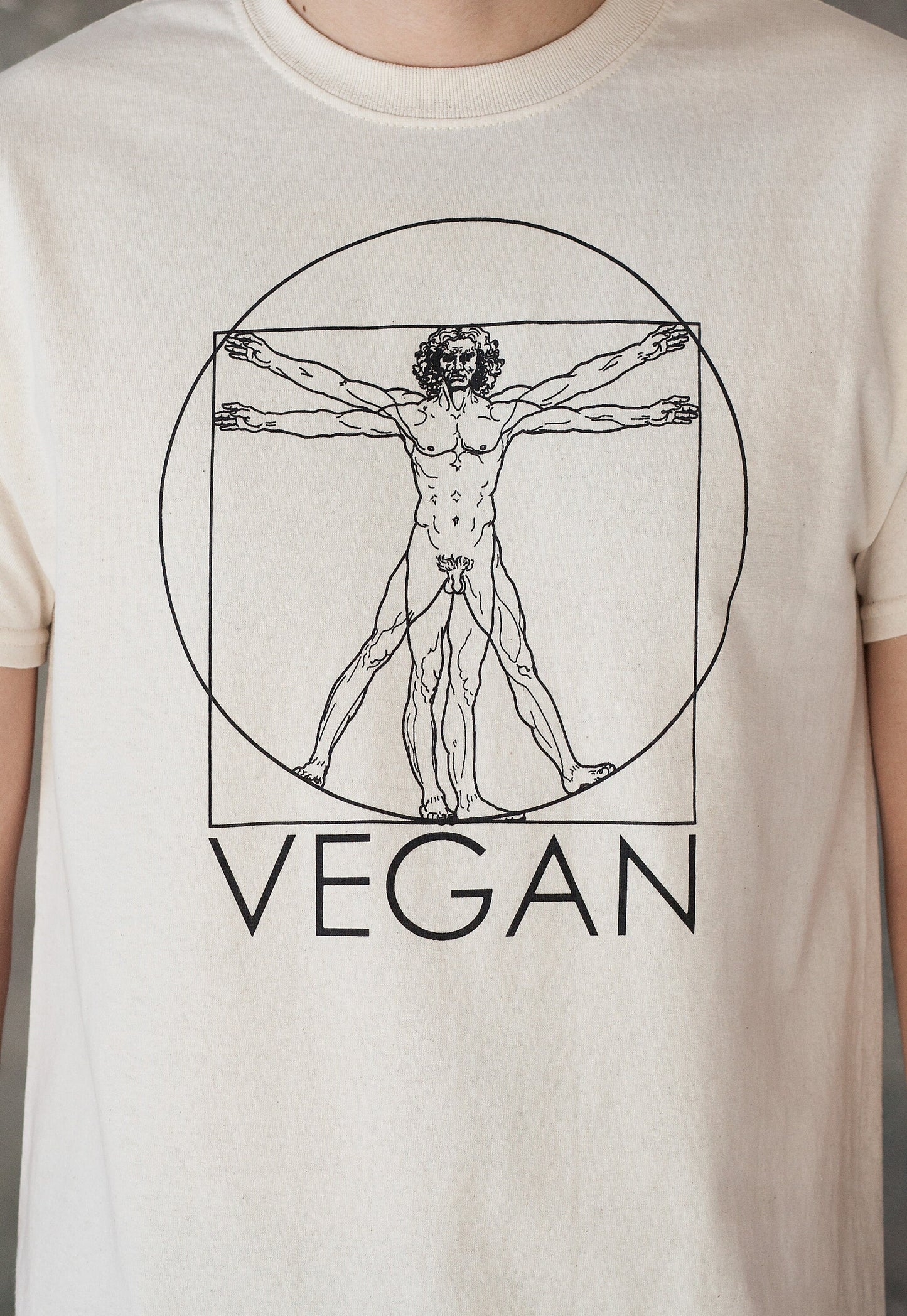 Vegan T Shirt Da Vinci Vitruvian Man Vegetarian Veggie Edgy Art Geometric Minimalist Be Kind Nice Slogan Men's Women's Graphic Printed Tee