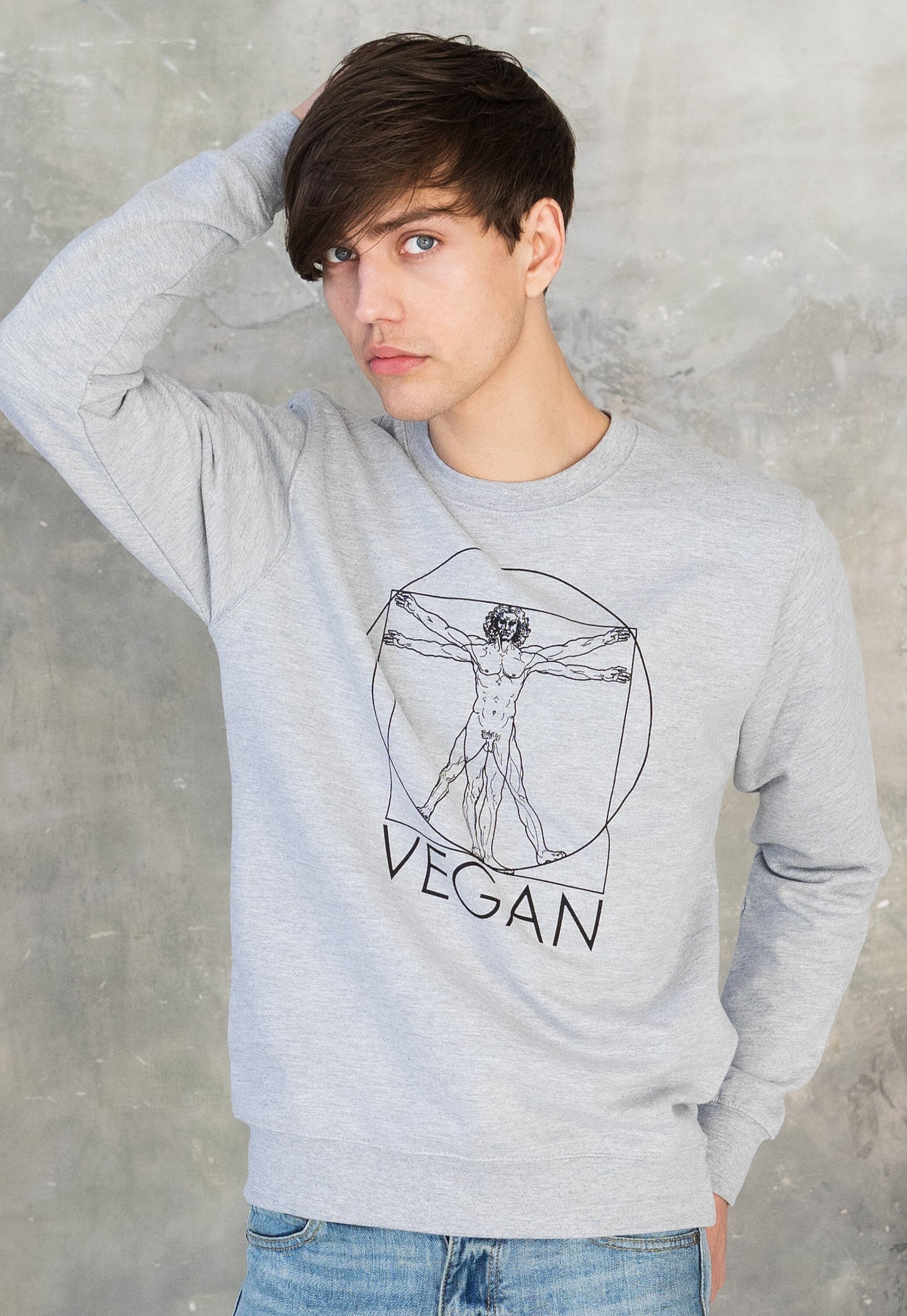 Vegan Sweatshirt Da Vinci Vitruvian Man Drawing Sketch Art Peace Slogan Geometric Plant Based Mens Womens Graphic Printed Jumper Pullover