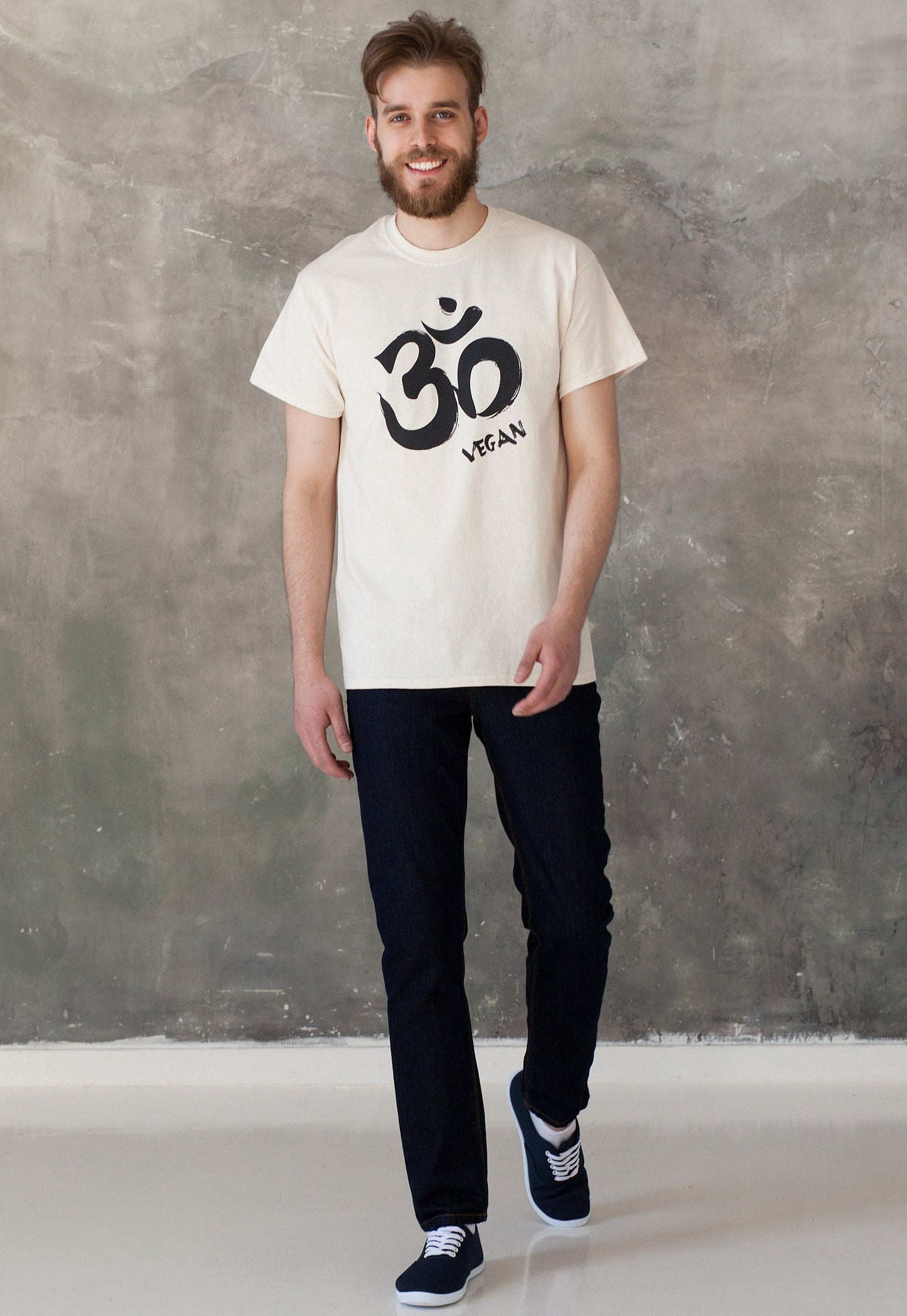 Vegan T Shirt - Om Vegetarian Edgy Veggie Animal Rights Ohm Aum Yoga Meditation Sanskrit Peace Activist Lotus Men's Women's Printed Top Tee