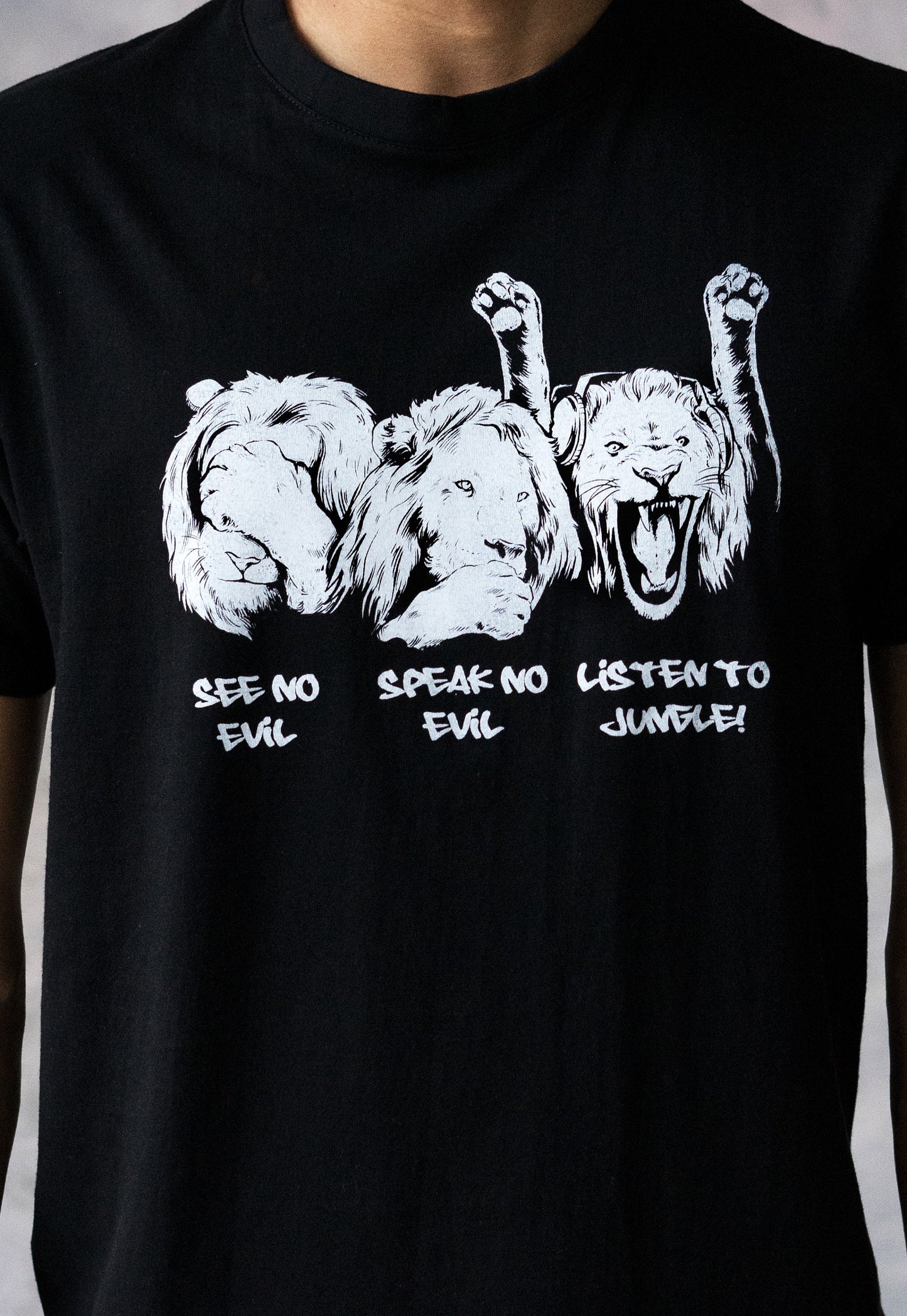 Junglist Lions T Shirt Jungle Massive Drum and Bass DJ & Synth Music Amen Break Breakbeat Synth Music Producer Festival Mens Printed Tee