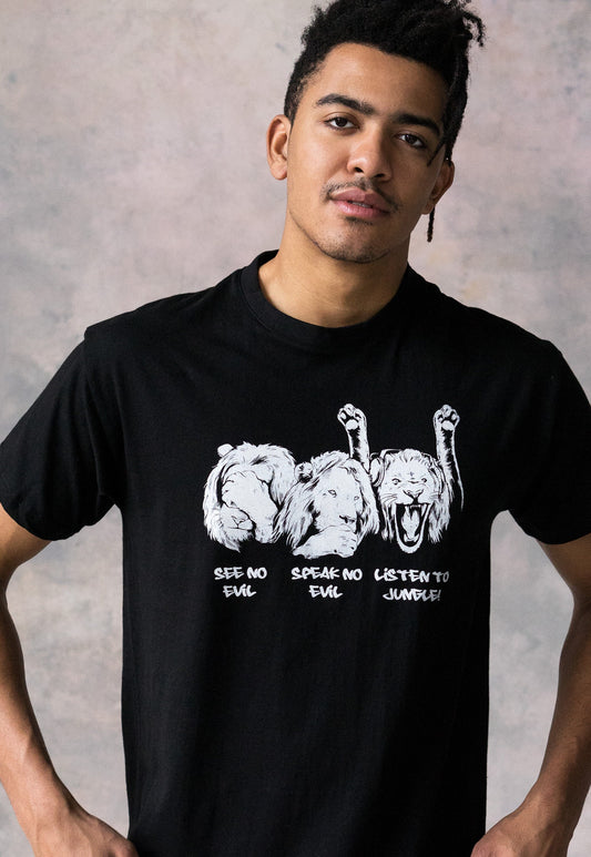 Junglist Lions T Shirt Jungle Massive Drum and Bass DJ & Synth Music Amen Break Breakbeat Synth Music Producer Festival Mens Printed Tee