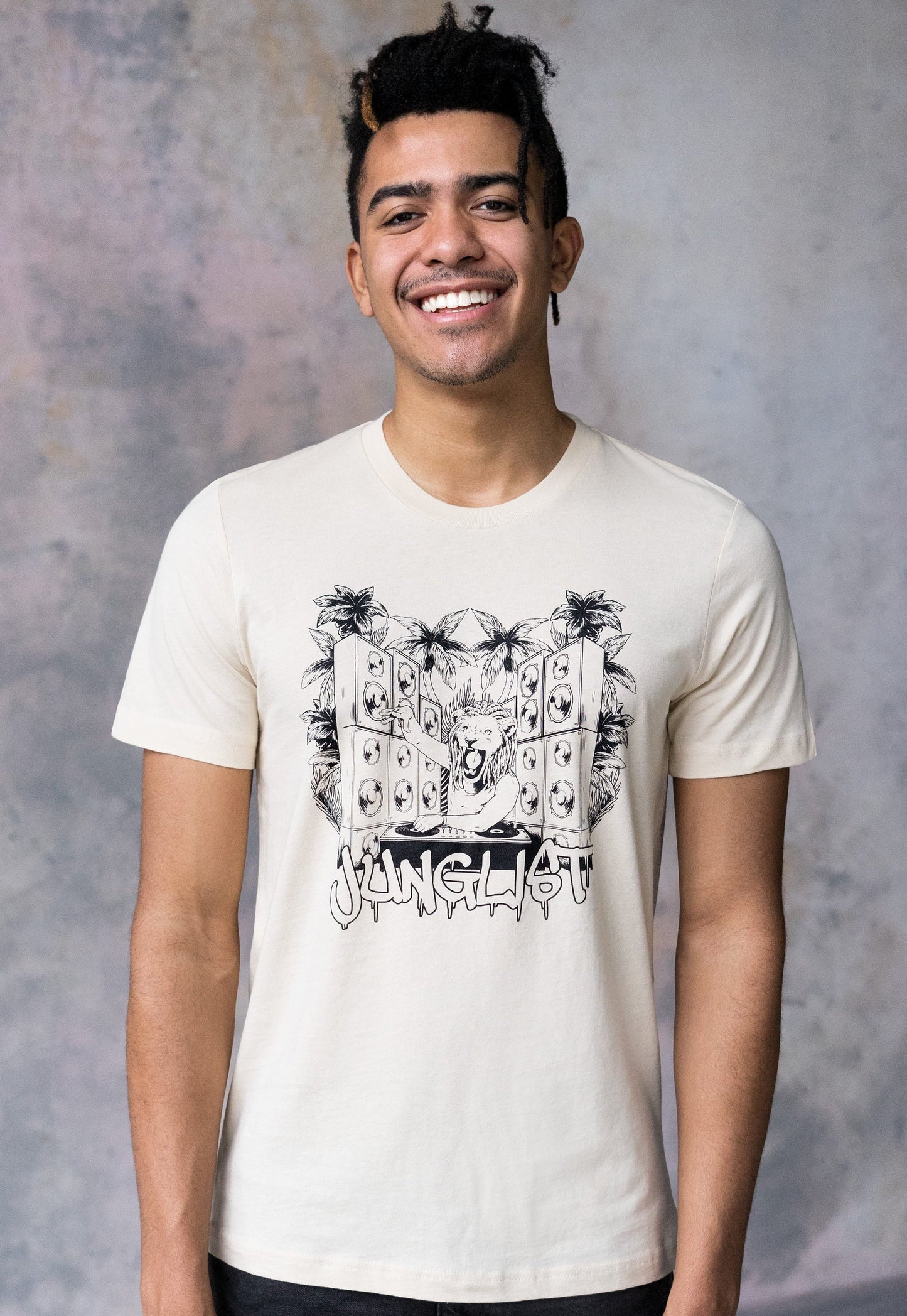 Junglist Lion DJ T Shirt Jungle Massive Drum and Bass & Synth Amen Break Breakbeat EDM UK Garage Music Producer Festival Mens Printed Tee