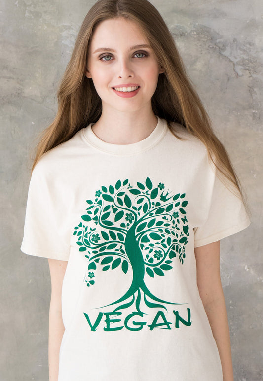 Tree Of Life Vegan T Shirt Plant Based Herbivore Animal Liberation Rights Climate Change Nature Earth Yoga Be Kind Women's Men's Printed Tee