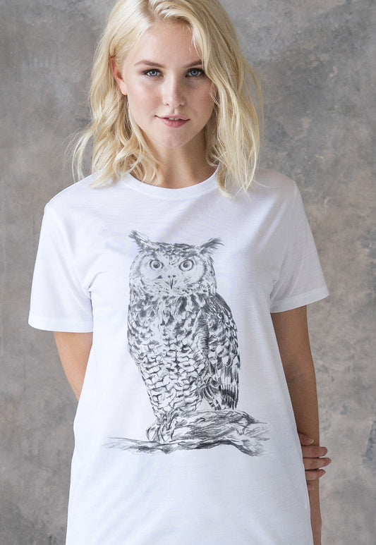 Owl T Shirt Artist Pencil Sketch Drawing Wild Bird Animal Vegan AF Cute Pretty Art Forest Nature Men's Women's Gifts Graphic Printed Top Tee
