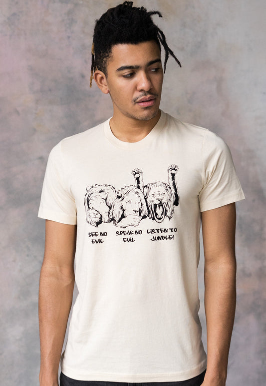 Junglist Lions T Shirt Jungle Massive Drum and Bass DJ & Synth Music Amen DnB Breakbeat Synth EDM Music Producer Festival Mens Printed Tee