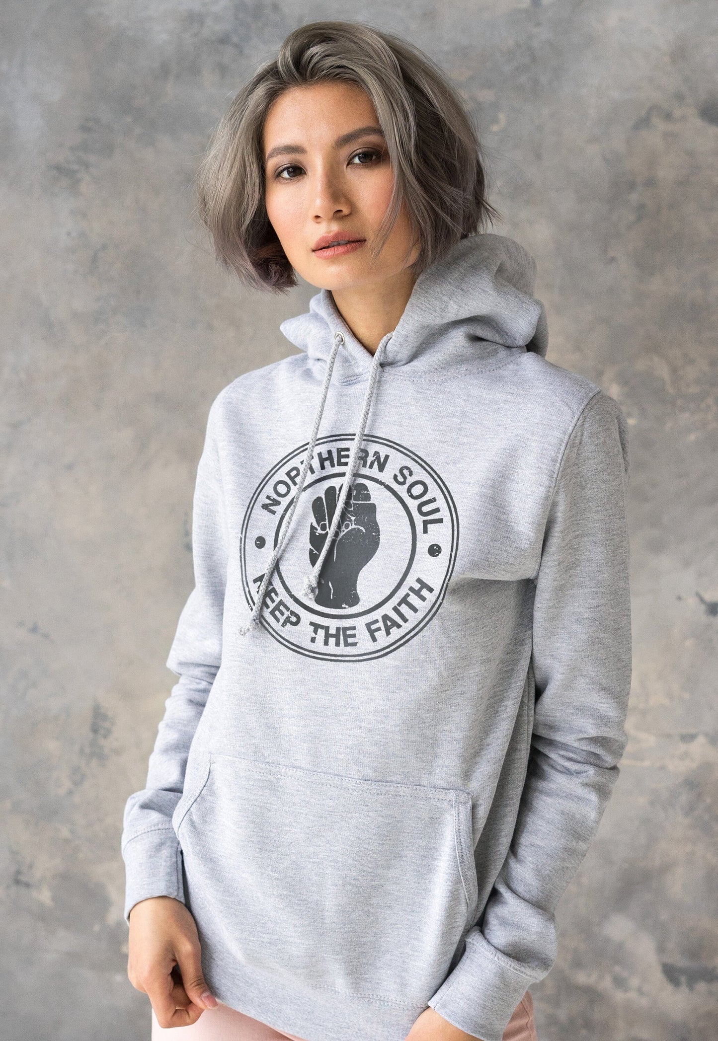 Northern Soul Keep The Faith Hoodie Fist Logo Burnout Distressed Retro DJ 60s 70s Mod Mods Music Womens Girls Sweatshirt Printed Hooded Top