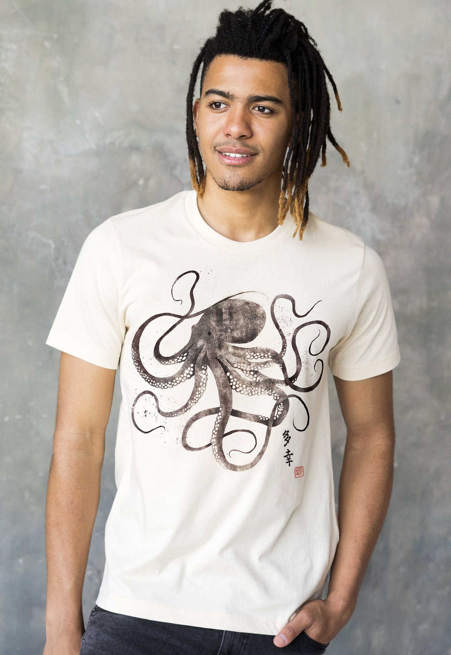 Octopus Japanese Calligraphy T Shirt Gyotaku Traditional Ukiyo-e Japan Kanji Anime Manga Kyoto Martial Arts Mens Womens Printed Tee T-Shirt